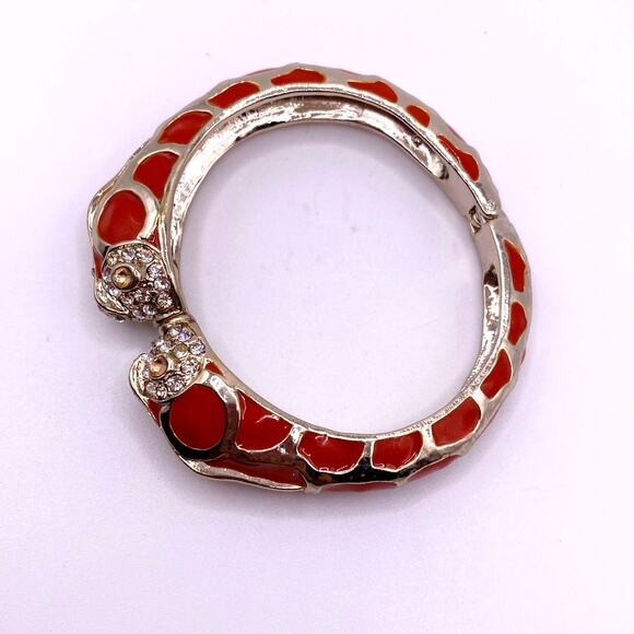 Vtg Chicos Enamel Orange Bangle Bracelet Rhinestones Head kissing Fishes size 7 - Picture 5 of 8